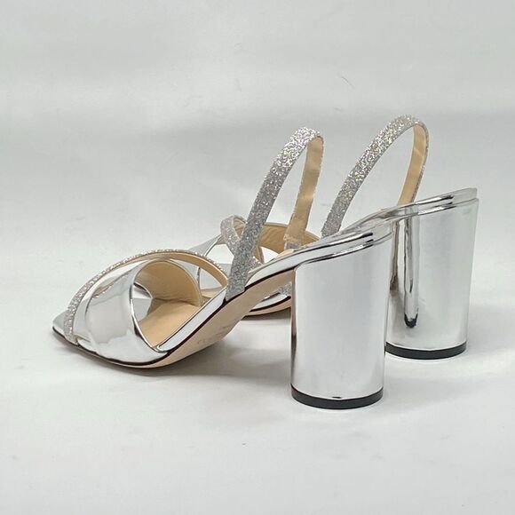 Jimmy Choo Plum Metallic Leather & Glitter Slingback Sandals size 37 - Picture 8 of 11